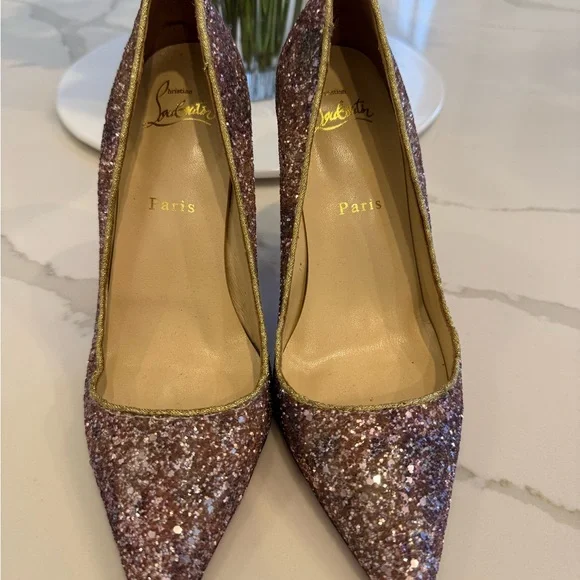 Christian Louboutin Authentic Pink Glitter Pointed Toe Pumps 38